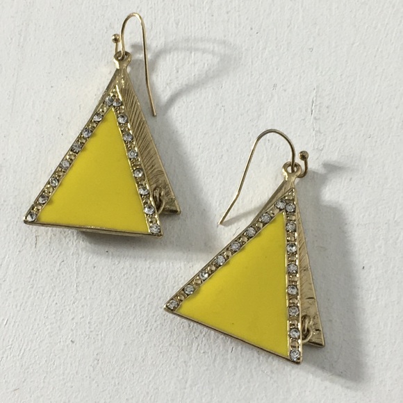 Yellow Triangle Rhinestone Earrings - Picture 3 of 8